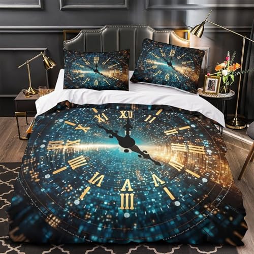 Housse de couette horloge numérique parure de lit microfibre 140x200cm 3D - 2
