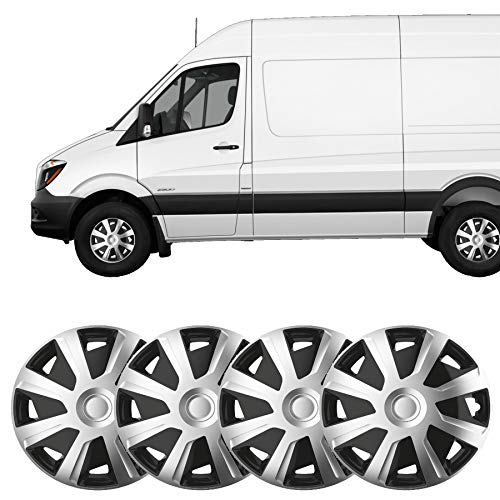 UKB4C 4 x 16 Silver Black Van Trim/Hub Caps Deep Dish Alloy Look fits Mercedes Sprinter