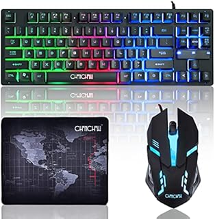 RGB Gaming Mouse and Keyboard, CHONCHOW 87 Keys TKL Gaming Keyboard and Mouse Combo, Wired LED Rainbow Backlit Keyboard 800-3200 DPI RGB Mouse, Keyboard and Mouse Gaming for PS4 Xbox PC Laptop Mac