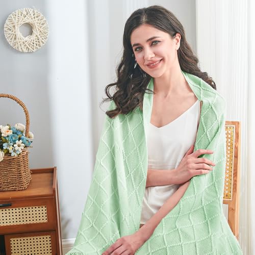 inhand Knitted Throw Blanket for Couch and Bed, Soft Living Room Home Decor Knitted Blanket with Tassel, Outdoor Lightweight Breathable Summer Blanket, Farmhouse Warm Woven Decorative, 50"x60"