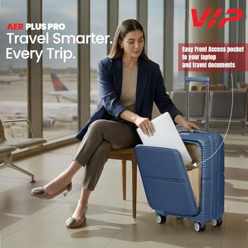 Image of VIP AER Plus Pro Cabin Trolley Bag 56cm | Small | Hard Luggage | Smooth 8-Wheel Suitcase with Laptop Compartment | Flushed TSA Lock - Business Travel Luggage | 3 Years International Warranty (Blue)