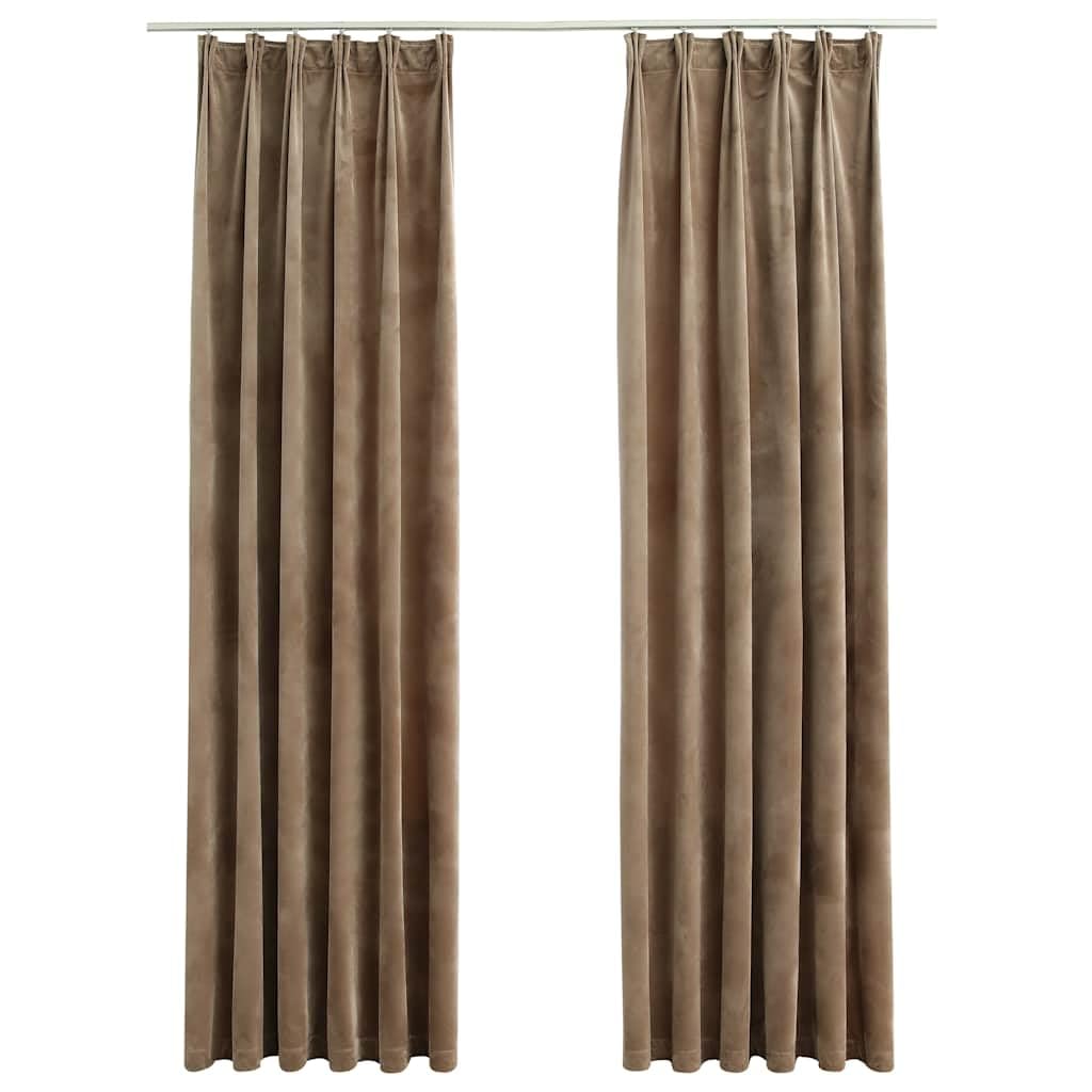 Juego de 2 cortinas de terciopelo, elegantes cortinas opacas con ganchos de metal, cortinas opacas para dormitorio y sala de estar, color beige, 140 x 245 cm