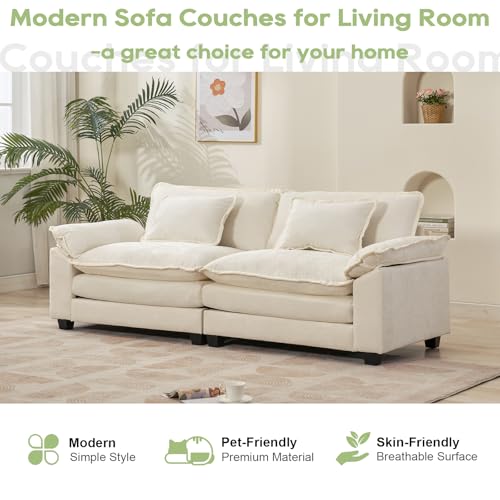 Image of 86 inch Modular Sectional Sofa, Comfy Loveseat Deep Cloud Couch | Couches for Living Room, Modular Couch, Deep and Wide Seat, Chenille Sofa Sleeper with Throw Pillows, Beige White