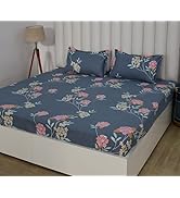 RD TREND Glace Cotton Printed Fitted All Round Elastic Double Bedsheet with 2 Pillow Covers | 210...