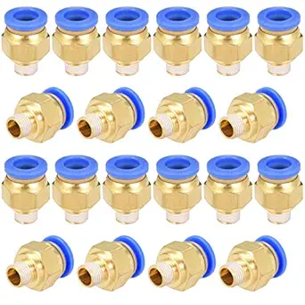 PC8-01 Push to Connect Fittings, 8mm Tube OD x 1/8 G Thread, Straight Pneumatic Quick Fitting Air Line Connector 20Pcs