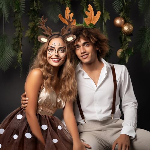 iZoeL Karneval Kostüm Damen Mädchen, Reh Geweih Haarreifen mit Rentier...