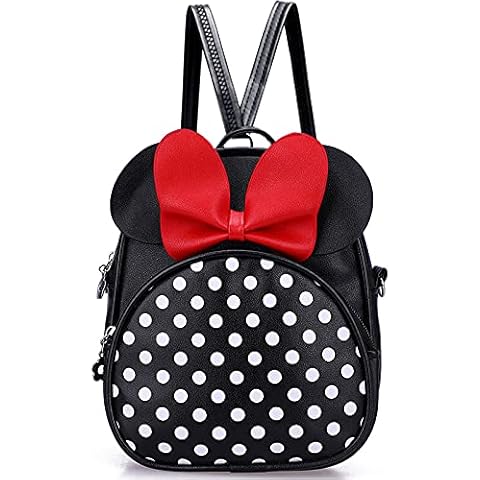 Voikukka Mini Mouse Backpack for Toddler Girls Small Kids Backpack Black Leather Travel Bag Childrens Toddler Purse Cute Toddler Backpack for Girl Gift Backpack Cover