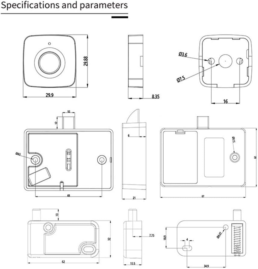 35mm Low-Profile for Semi-Embedded Fingerprint Drawer Lock Cabinets, Wardrobes & Office Furniture – Punch-, Battery-Powered (3x AA), USB – Black