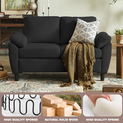 Image of 79.72 inch 3 Piece Corduroy Sofa Set with Storage Ottoman & Loveseat, L Shaped Sectional Couch with Side Pockets, Convertible Living Room Furniture Set for Small Space
