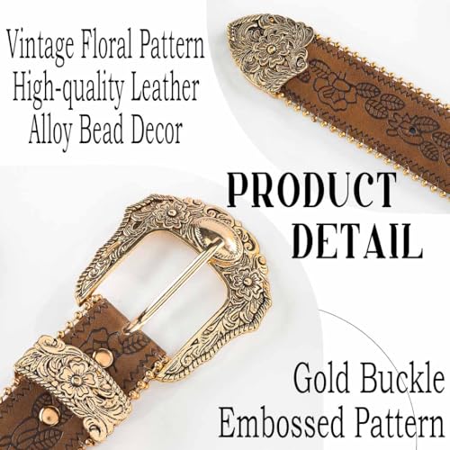 Western Brown Belt Gold Buckle Belt Cowboy Cowgirl Leather Belt Ladies Belts for Jeans Pants Dresses3