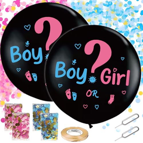 Runyuzi Gender Reveal Ballons Set - 2 Stück Gender Offenbaren Party Deko und 36 Zoll Großer Boy or Girl Ballon, Rosa Blau Konfetti Geschlechtsverkündung baby für Baby Shower Babyparty(Blau Rosa)