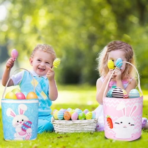 Image of 2 Pcs Easter Egg Baskets for Kids, Easter Eggs Hunt Basket for Kids Empty, Pink Bunny Basket Egg Gifts Bags for Girls Boys Party Favors