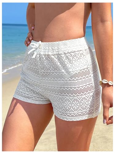 SweatyRocks Girl's Hollow Out Swimsuit Coverup Shorts Drawstring Waist Beach Shorts3