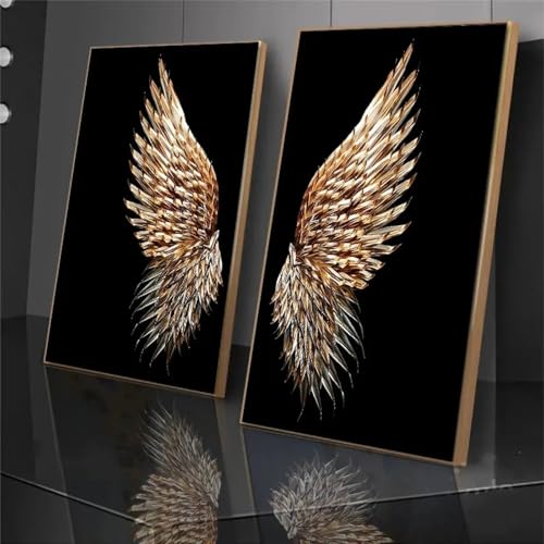 Paire d'affiches d'ailes dorées sur toile de luxe 40x60cm