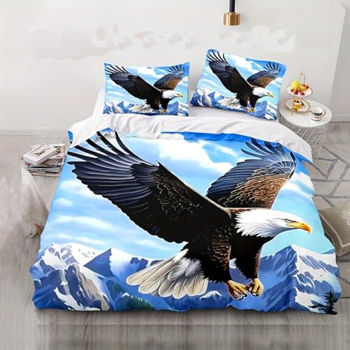 ZZTBQ Aigle Hibou Housse de Couette 1 Personne Lit Enfant 140x200 cm Pygargue à TêTe Blanche Enfant Parure de lit 1 Personne 140 x 200 cm Montagne De Neige Animaux Volants 2 Piece Ensembles