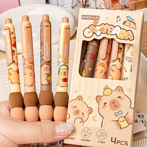 4Pcs Cartoon Cute Capybara Cancellabile Gel Penne Kawaii ad asciugatura rapida scrittura liscia elegante Neutra Penne Estetica Cancelleria