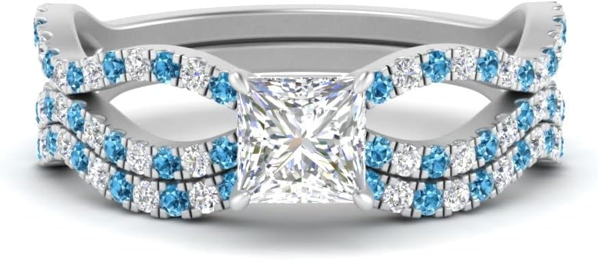 Choose Your Gemstone Vintage Twisted Bridal Ring Set Sterling Silver Princess Shape Wedding Ring Sets Ornaments Surprise for Wife Symbol of Love Clarity Comfortable US Size 4 to 12
