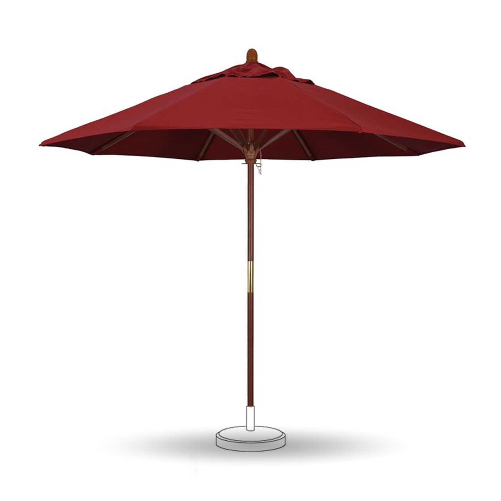 Sombrilla de patio impermeable resistente de 9 pies, redonda de 7 pies, sombrilla para exteriores con polea elevadora, poste de madera y 8 varillas resistentes para terraza, piscina, jardín, mercado