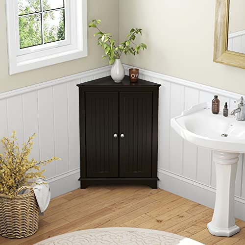 Spirich Home Floor Corner Cabinet With Two Doors And Shelves, Free-Standing Corner Storage Cabinets For Bathroom, Kitchen, Living Room Or Bedroom, Espresso #TOP3