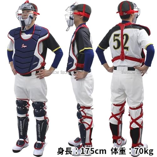 久保田スラッガー 防具 軟式用 キャッチャー防具 3点セット NCM-P-L 捕手 マスク プロテクター レガース ブラック×シルバー×レッド - 2枚目