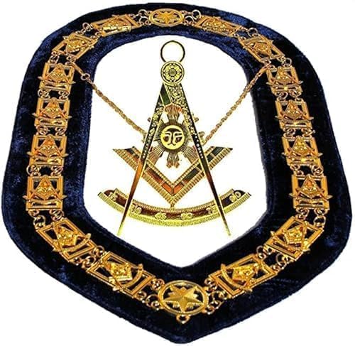 Masonic Regalia Past Master Chain Collar, Masonic Golden Past Master Collar, Blue Lodge Regalia, Past Master Blue Collar + Jewel