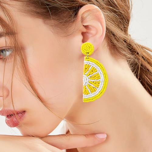 Beaded Fruit Earrings for Women, Handmade Beads Strawberry Lemon Fruits Dangle Earrings for Summer Jewelry Gifts3