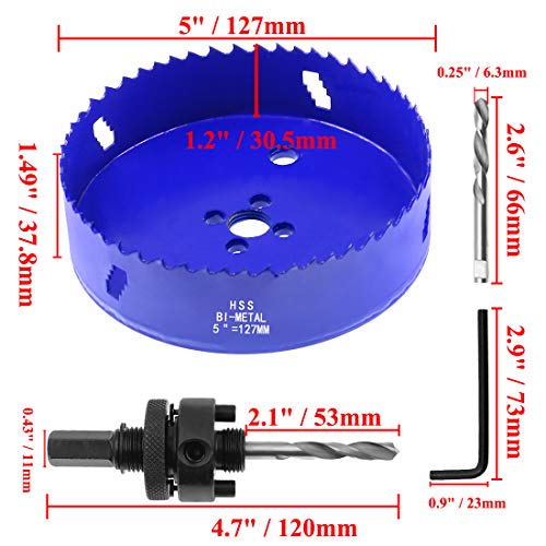 Image of 5 Inch Hole Saw with Arbor, 1.2 Inch Cutting Depth