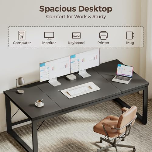 Image of Mericonia 63 Inch Computer Desk, 1 inch Thick Large Office Table, Black