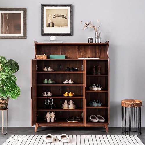 Image of The Attic Ritz Shoerack, Shoe Storage Cabinet for Home, Shoe Rack with Seat & Door, Shoe Organizer, Shoe Rack for Home, Honey Matte Finish