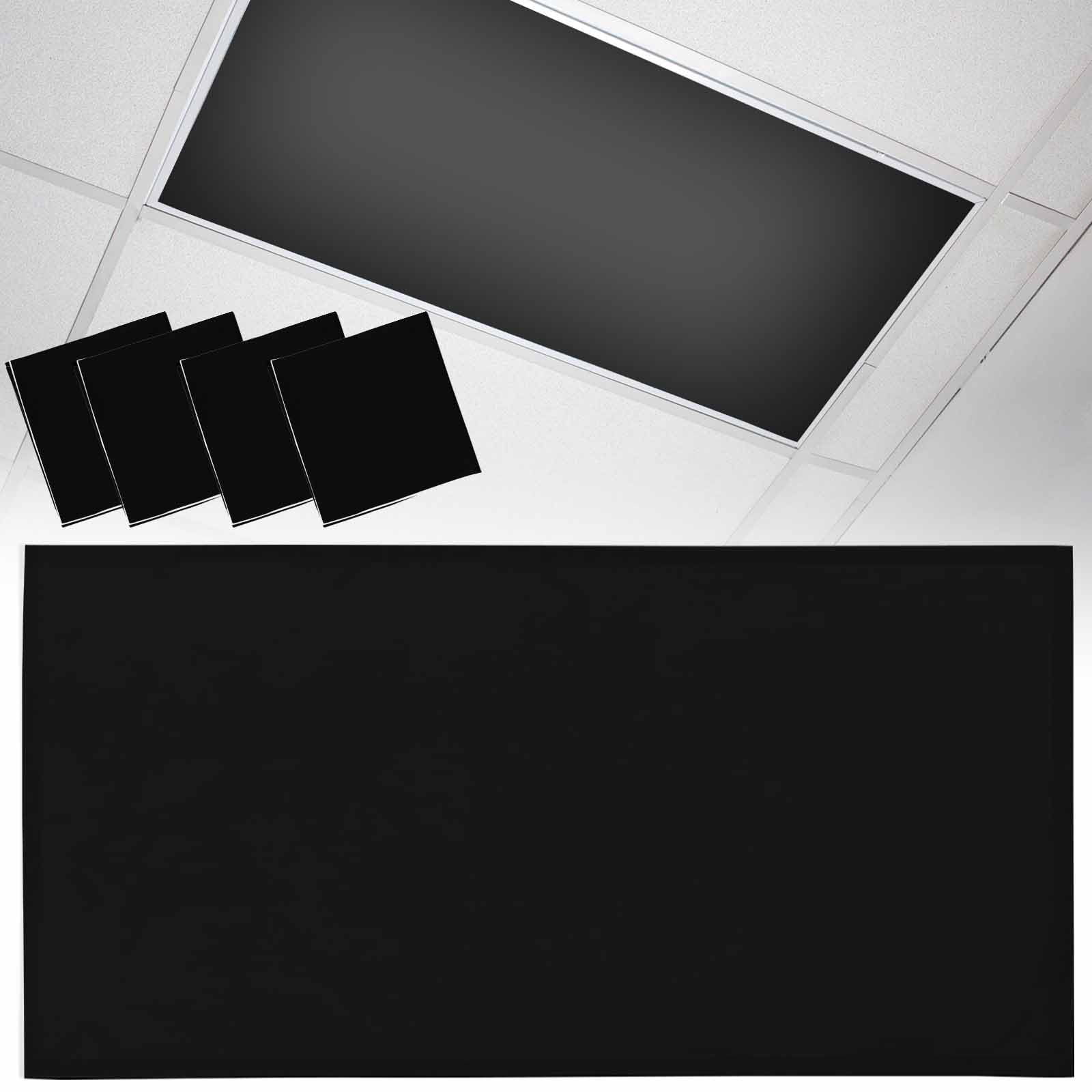 Magnetic Light Cover for Classroom Drop Ceiling,4 Pack 4x2 Ft Fluorescent Light Covers for Office Home Ceiling Light Pure Black Solid Color Lampshade