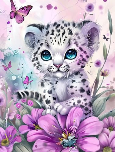 Cuadros para pintar por numeros leopardo y flor para decorar el salon con manualidades de adultos