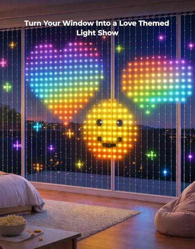 Image of Apex Curtain Light 2x2M Smart LED Curtain Lights with App Control, Music Sync, DIY Photo Display, 400 LEDs, Pixel Display, RGB Decorative Lights for Bedroom, Party, Festival & Gaming
