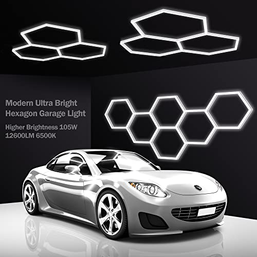 Image of MODERN Hexagon LED Light,105W 12600LM 6500K, 3 Hexagonal LED Shop Light for Auto Shops, Malls & Work Areas
