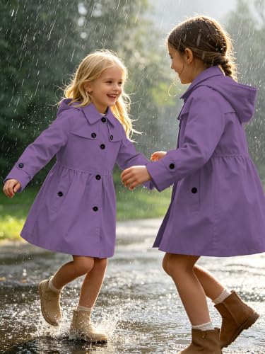Image of Cromoncent Girl's Rain Jackets Waterproof Hoodie Trench Coat Cute Dress Coat Outerwear, 3-12 Years