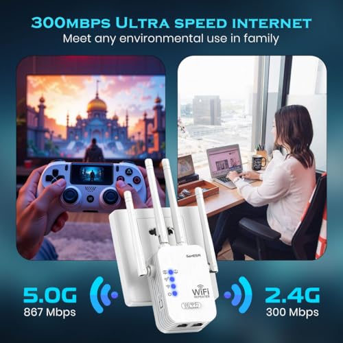 Image of GameSir WiFi Repeater 300Mbps Wireless Range Extender with 4 High Gain Antennas, Signal Booster for Home and Office, Supports WPS and Repeater Mode