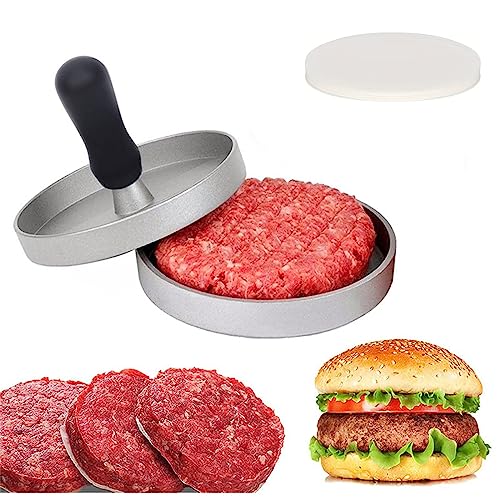 Hamburgerpresse aus Aluguss,Hamburgerpresse Set,Presse Burgerpresse,Burgerpresse mit 10 Blatt Backpapier,Burger Patty Maker Form,Aluguss-Hamburgerpresse,für leckere Hamburger,Patties,BBQ,Burger Presse