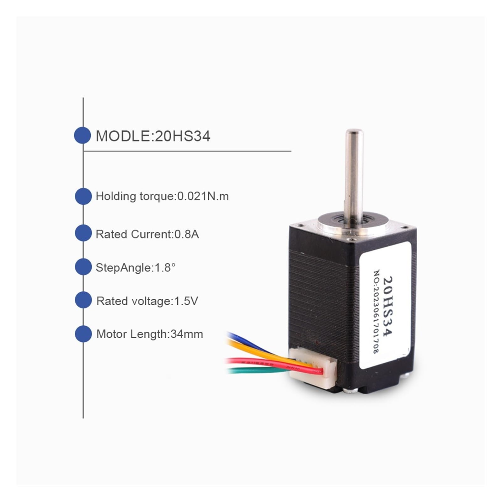 Motor Paso a Paso Motor Paso a Paso en Miniatura NEMA8 20HS34 0.021N. M 0.8A