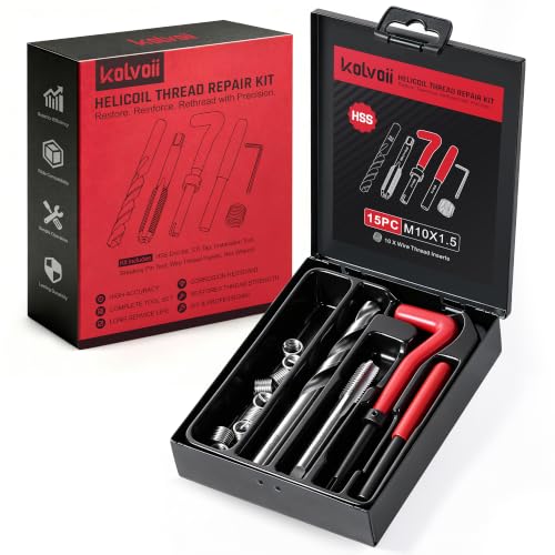 Image of Kolvoii M10X1.5 Thread Repair Kit, Metric Helicoil Thread Repair Kit with HSS Drill Bits Thread Inserts Taps Break Off Installation Tools