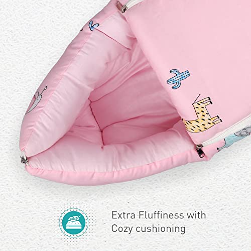 Image of R for Rabbit Snuggy Baby Sleeping Bag & Carry Nest 100% Cotton Holding Bedding Set for New Born Babies, Portable Travel Friendly 3 in 1 Convertible Set of Infants Upto 12 Month 75x48 Cm (Blush Pink)