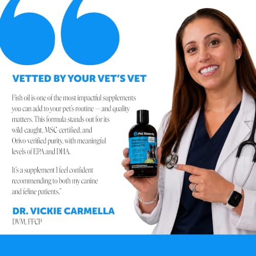 Image of Wild Alaskan Salmon Oil for Dogs + Cats - 100% Pure Natural Omega 3 Fish Oil Supplement for Pet Skin, Coat Health, Allergy Itch Relief, EPA DHA Fatty Acids for Dog Joint Support, Heart Wellness (8 oz)