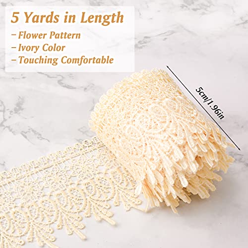 URROMA 5 Yards Lace Edge Trim for Sewing Ivory Lace Trim Wide Ribbon Trim Lace for Sewing DIY Wedding Dress Embellishment Party Decoration - Image 2