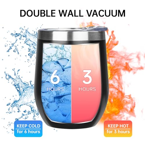 Image of MEZMUT 12 Oz Insulated Wine Tumbler with Lid Double Wall Vacuum Stainless Steel Wine Glass Coffee Mug Insulated Tumbler Cup for Champaign, Cocktail, Beer (Black, 4 Pack)
