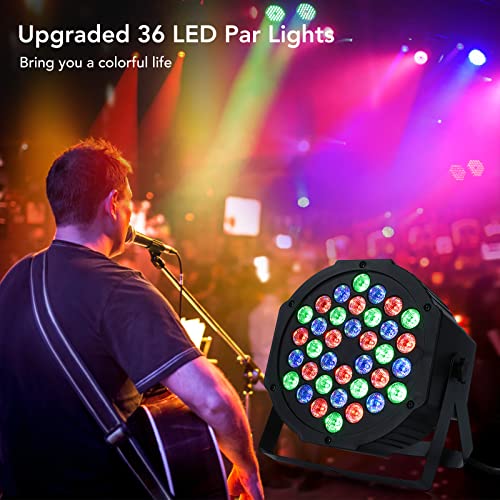 Dj Lights, 2 Pack 36 LED Par Lights Stage Lights with Sound Activated Remote Control & DMX Control, Stage Lighting Uplights for Wedding Club Music Show Christmas Holiday Party Lighting