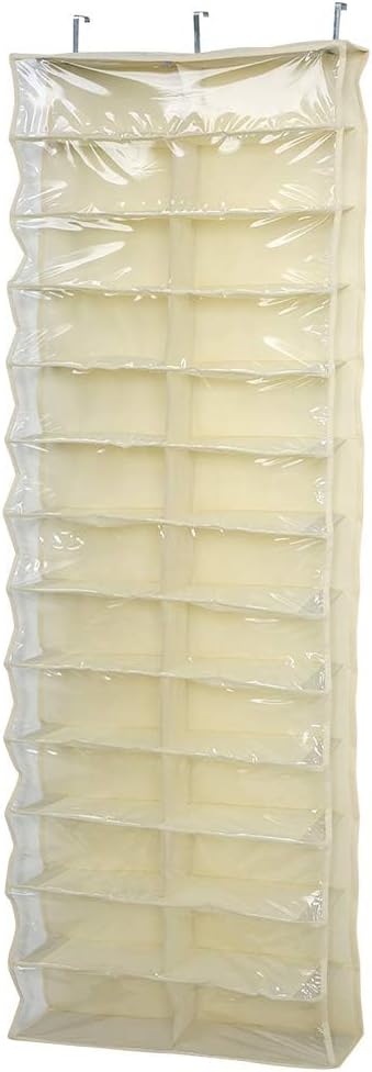 JEOZBM Hanging Shoe Organizer, 26 Pockets Folding Hanging Door Closet, Over The Door Shoe Organizer, Hanging Storage Shelf for Shoes, Sneakers(56CM-Beige)