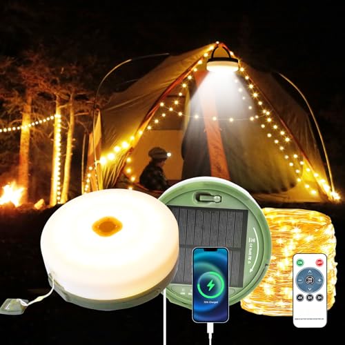 SUBOSI 12m Solar Camping Lichterkette Aufrollbar,Solar&USB Aufladung,...
