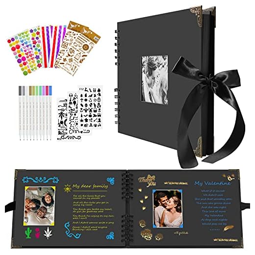 Album Fotos, Album de Fotos para Pegar y Escribir, Scrapbooking 80 Páginas, Puede ser un Regalo para Cumpleaños, Graduación, Día de San Valentín, Aniversario de Boda (Negro)