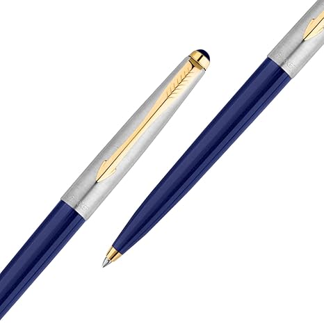Parker Galaxy Stainless Steel Gold Trim Ball Pen - Blue Body - Image 5