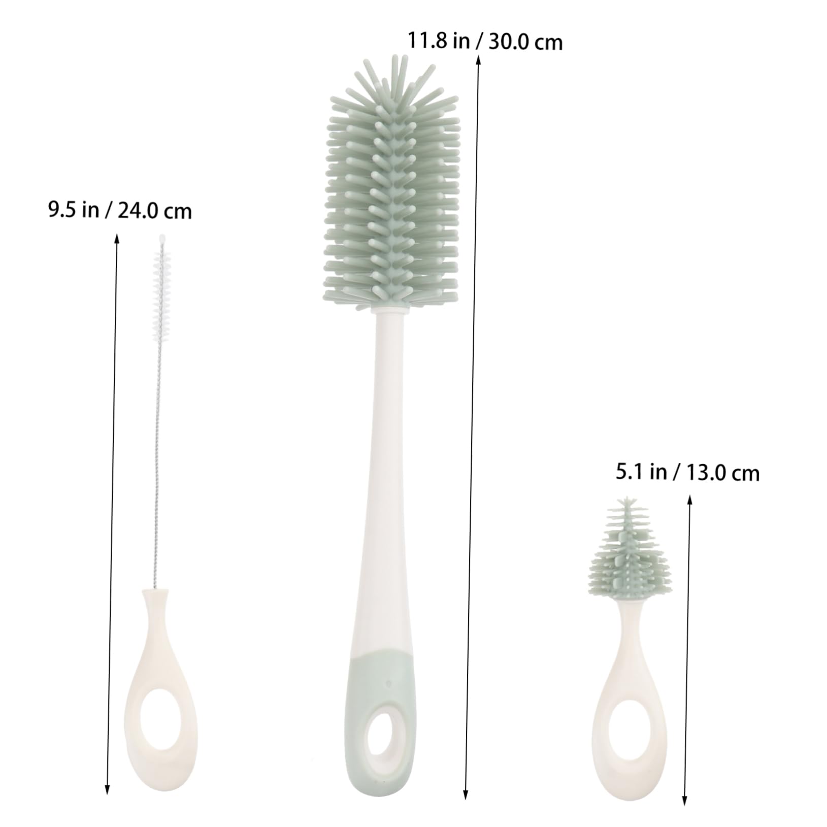 Cepillo para Biberones y Chupetes para Bebés Cabezal de Silicona, Mango Largo Abs, Kit de Limpieza Compacto Verde para Botellas, Tetinas y Recipientes de Alimentación