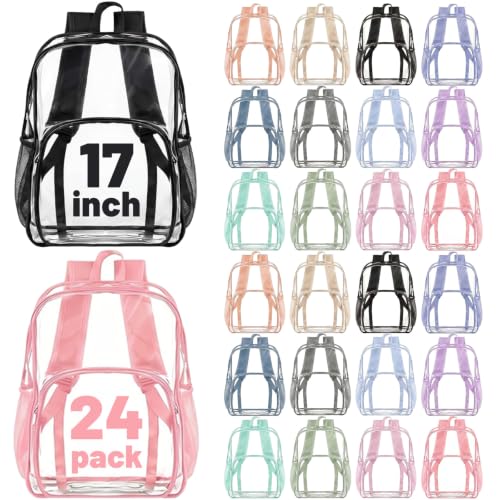 Image of Amylove 24 Pcs Clear Backpack bulk for Stadium Events Heavy Duty PVC Transparent Bookbag for College Workplace Security (17 Inches,Morandi)