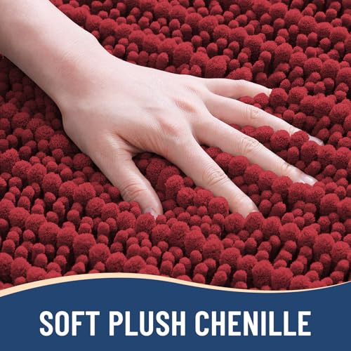 Image of Arotive Luxury Bathroom Runner Rugs 44x24, Extra Soft Thick Absorbent Shaggy Chenille Bath Rugs, Machine Wash Dry, Bath Mats for Bathroom Floor, Tub and Shower, Home Decor Accessories, Red